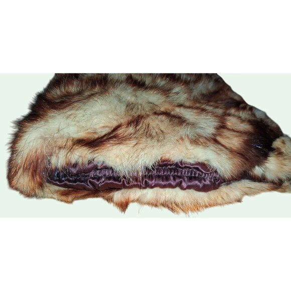 Vintage Fur Brown Beige Muff Purse Coinpurse Snap Closure Gorgeous - Picture 6 of 12